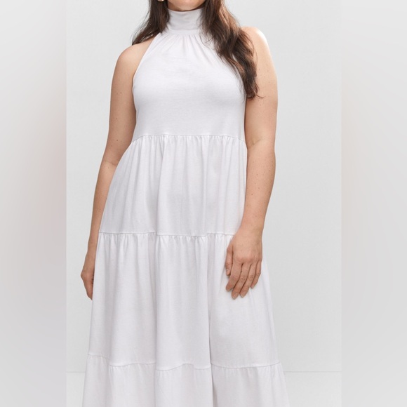 Mango Halter Neck Open Back White Dress Size 3XL Long Flowing 100% Cotton NEW - Picture 13 of 13
